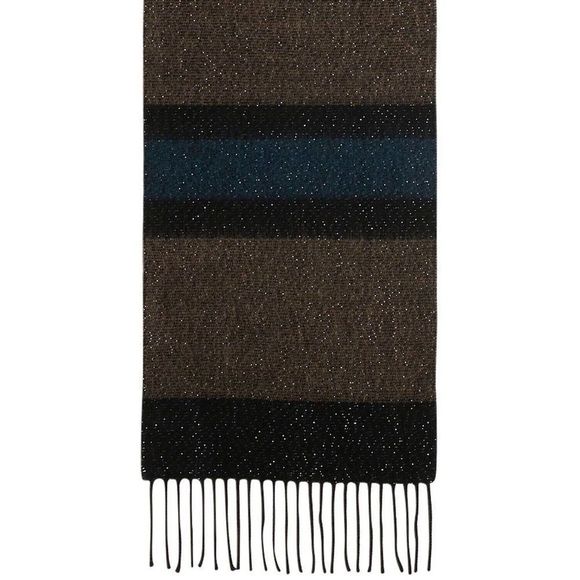 Steve Madden Muffler Scarf Lurex Striped Navy‎ Black Shimmer Fringe Italy NWT - Picture 1 of 5